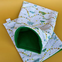 Load image into Gallery viewer, Clouds and bunting full cage set. Corner house, snuggle sack, tunnel cage set for hedgehog or small pet.