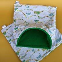 Load image into Gallery viewer, Clouds and bunting full cage set. LARGE house, snuggle sack, tunnel cage set for hedgehog or small pet.