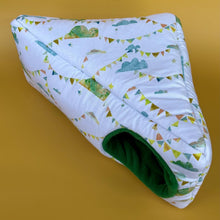 Load image into Gallery viewer, Clouds and bunting corner house. Hedgehog and small pet cube house. Padded fleece lined house.