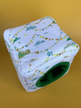 Load image into Gallery viewer, Clouds and bunting cosy cube house. Hedgehog and guinea pig cube house. Padded fleece lined house.