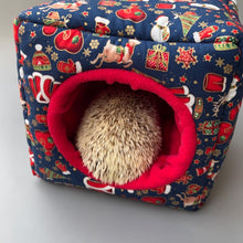 Load image into Gallery viewer, Christmas cosy cube house. Hedgehog and guinea pig cube house. Padded fleece lined house.
