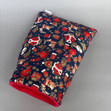 Load image into Gallery viewer, Christmas cosy snuggle cave. Padded stay open snuggle cave. Hedgehog bed. Fleece pet bedding.