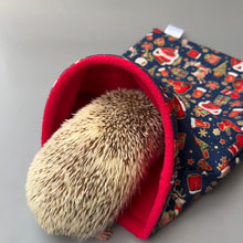 Load image into Gallery viewer, Christmas snuggle sack or snuggle pouch. Fleece lined sleeping bag for hedgehogs, guinea pigs and small animals