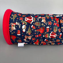 Load image into Gallery viewer, Christmas stay open tunnel. Padded fleece tunnel. Tube for hedgehogs, rats and small pets. Small pet cosy tunnel.