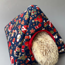 Load image into Gallery viewer, Christmas tent house. Hedgehog and small animal house. Padded fleece lined house.