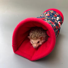 Load image into Gallery viewer, Christmas stay open tunnel. Padded fleece tunnel. Tube for hedgehogs, rats and small pets. Small pet cosy tunnel.
