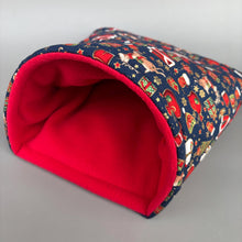 Load image into Gallery viewer, LARGE Christmas cosy snuggle cave. Padded stay open snuggle sack. Fleece pet bed. Stay open padded cave.