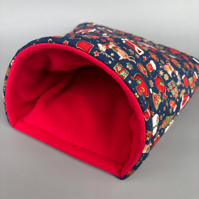 LARGE Christmas cosy snuggle cave. Padded stay open snuggle sack. Fleece pet bed. Stay open padded cave.