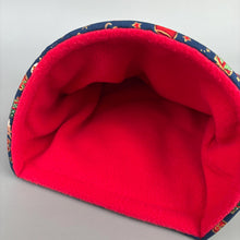 Load image into Gallery viewer, LARGE Christmas cosy snuggle cave. Padded stay open snuggle sack. Fleece pet bed. Stay open padded cave.