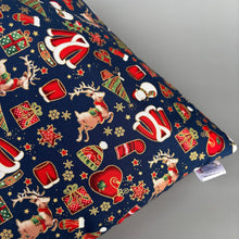 Load image into Gallery viewer, LARGE Christmas cosy snuggle cave. Padded stay open snuggle sack. Fleece pet bed. Stay open padded cave.