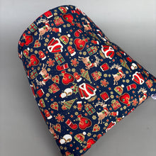 Load image into Gallery viewer, LARGE Christmas cosy snuggle cave. Padded stay open snuggle sack. Fleece pet bed. Stay open padded cave.