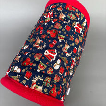 Load image into Gallery viewer, LARGE Christmas stay open tunnel. Padded fleece tunnel. Padded tunnel for guinea pigs.