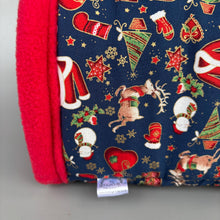 Load image into Gallery viewer, LARGE Christmas stay open tunnel. Padded fleece tunnel. Padded tunnel for guinea pigs.