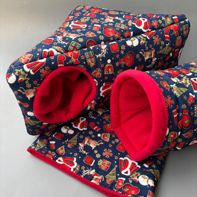Christmas full cage set. Corner house, snuggle sack, tunnel cage set for hedgehog or small pet.