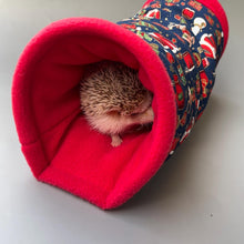 Load image into Gallery viewer, Christmas mini set. Tunnel, snuggle sack and toys. Fleece bedding. Hedgehog fleece tunnel and pouch.
