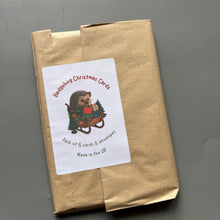 Load image into Gallery viewer, Pack of 6 sleigh hedgehog Christmas cards. Festive hedgehog cards. Happy holidays cards.