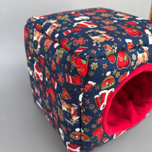 Load image into Gallery viewer, Christmas cosy cube house. Hedgehog and guinea pig cube house. Padded fleece lined house.