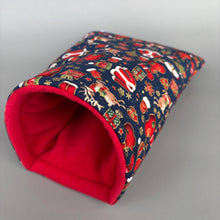 Load image into Gallery viewer, Christmas cosy snuggle cave. Padded stay open snuggle cave. Hedgehog bed. Fleece pet bedding.