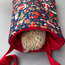 Load image into Gallery viewer, Christmas padded bonding bag, carry bag for hedgehog. Fleece lined pet tote. Pet travel bag.