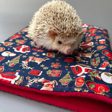 Load image into Gallery viewer, Christmas snuggle sack or snuggle pouch. Fleece lined sleeping bag for hedgehogs, guinea pigs and small animals