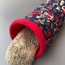 Load image into Gallery viewer, Christmas stay open tunnel. Padded fleece tunnel. Tube for hedgehogs, rats and small pets. Small pet cosy tunnel.