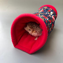 Load image into Gallery viewer, Christmas stay open tunnel. Padded fleece tunnel. Tube for hedgehogs, rats and small pets. Small pet cosy tunnel.