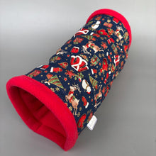 Load image into Gallery viewer, Christmas stay open tunnel. Padded fleece tunnel. Tube for hedgehogs, rats and small pets. Small pet cosy tunnel.