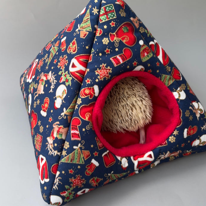 Christmas tent house. Hedgehog and small animal house. Padded fleece lined house.
