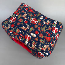 Load image into Gallery viewer, LARGE Christmas cosy bed. Cosy cuddle Cube. Snuggle house. Fleece hidey. Padded house for guinea pig.