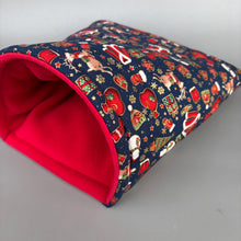 Load image into Gallery viewer, LARGE Christmas cosy snuggle cave. Padded stay open snuggle sack. Fleece pet bed. Stay open padded cave.