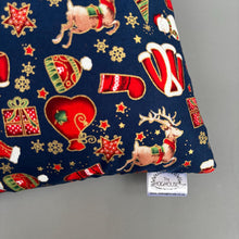 Load image into Gallery viewer, LARGE Christmas cosy snuggle cave. Padded stay open snuggle sack. Fleece pet bed. Stay open padded cave.