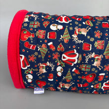 Load image into Gallery viewer, LARGE Christmas stay open tunnel. Padded fleece tunnel. Padded tunnel for guinea pigs.