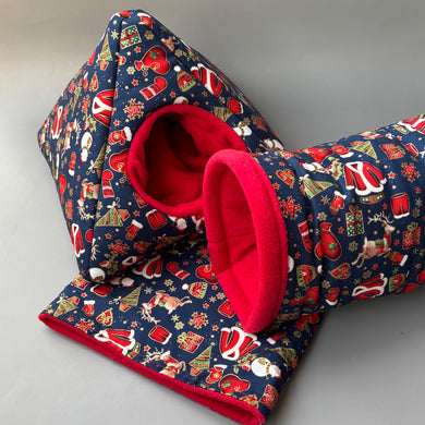 Christmas full cage set. Tent house, snuggle sack, tunnel cage set for hedgehog or small pet.