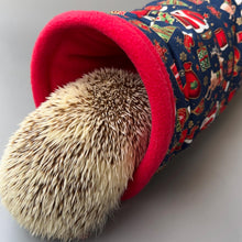 Load image into Gallery viewer, Christmas mini set. Tunnel, snuggle sack and toys. Fleece bedding. Hedgehog fleece tunnel and pouch.