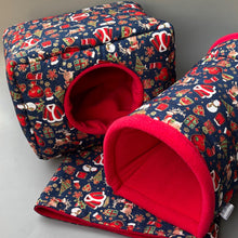 Load image into Gallery viewer, LARGE Christmas full cage set. Large cosy house, snuggle sack, tunnel set for hedgehog or guinea pigs.