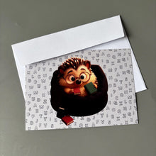 Load image into Gallery viewer, Pack of 10 hedgehog note cards with envelopes. Hedgehog cards. Hedgehog stationary.