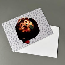 Load image into Gallery viewer, Pack of 10 hedgehog note cards with envelopes. Hedgehog cards. Hedgehog stationary.