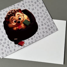 Load image into Gallery viewer, Pack of 10 hedgehog note cards with envelopes. Hedgehog cards. Hedgehog stationary.