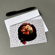 Load image into Gallery viewer, Pack of 10 hedgehog note cards with envelopes. Hedgehog cards. Hedgehog stationary.