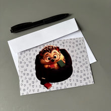 Load image into Gallery viewer, Pack of 10 hedgehog note cards with envelopes. Hedgehog cards. Hedgehog stationary.