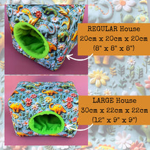 Load image into Gallery viewer, LARGE dinosaur cosy bed. Padded fleece house for guinea pigs.