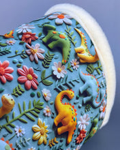 Load image into Gallery viewer, LARGE dinosaur mini set. LARGE size tunnel, LARGE snuggle sack and toys. Fleece bedding.