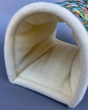 Load image into Gallery viewer, LARGE dinosaur guinea pigs stay open tunnel. Padded fleece tunnel. Padded tunnel for guinea pigs.