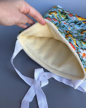 Load image into Gallery viewer, LARGE dinosaur guinea pigs padded bonding bag. Fleece lined guinea pig pouch.