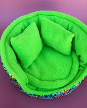 Load image into Gallery viewer, LARGE dinosaur cuddle cup. Pet sofa. Guinea pig bed. Fleece bed. Fleece sofa.