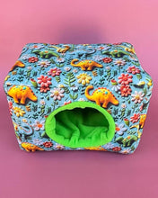 Load image into Gallery viewer, LARGE dinosaur cosy bed. Padded fleece house for guinea pigs.