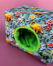 Load image into Gallery viewer, LARGE dinosaur cosy bed. Padded fleece house for guinea pigs.
