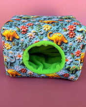 Load image into Gallery viewer, LARGE dinosaur cosy bed. Padded fleece house for guinea pigs.