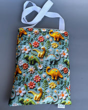 Load image into Gallery viewer, Dinosaur padded bonding bag, carry bag for hedgehogs. Fleece lined pet tote. Pet travel bag.