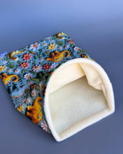 Load image into Gallery viewer, Dinosaur mini set. Tunnel, snuggle sack and toys. Hedgehog fleece tunnel and pouch.